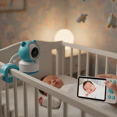 Camera bebe vision hd bleu