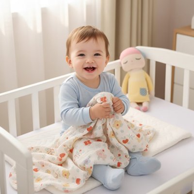 Couverture bébé mousseline assis