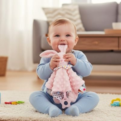 Doudou bebe calin rose devant