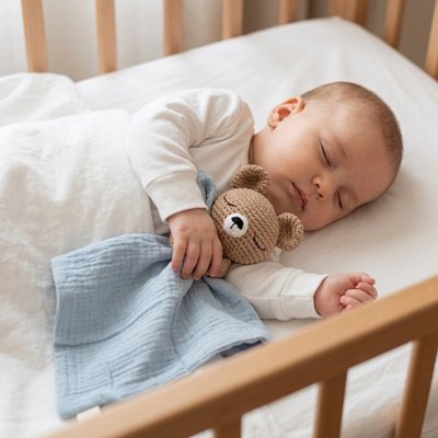 Doudou bebe tricote bleu