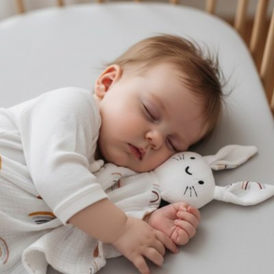 Doudou lapin apaisant blanc couche