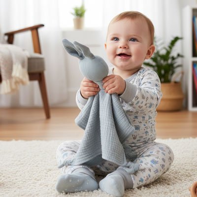 Doudou lapin mignon gris