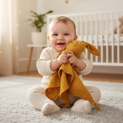 Doudou lapin mignon jaune