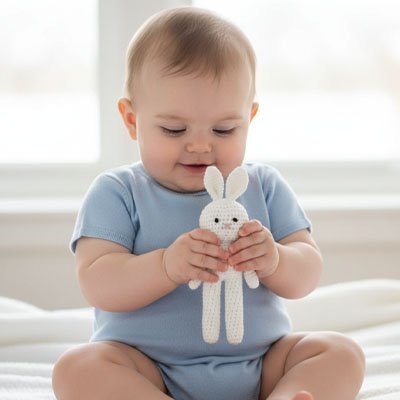 Doudou lapin reconfort blanc