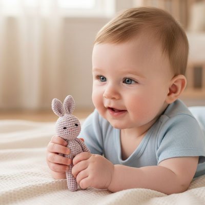 Doudou lapin reconfort rire