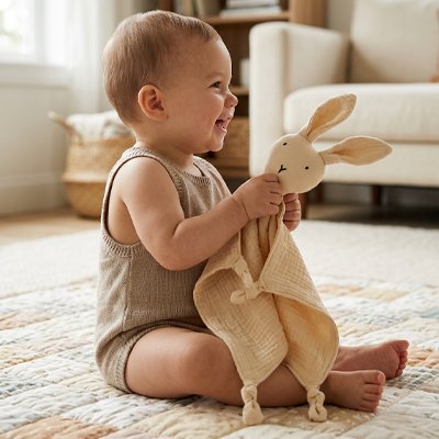 Doudou lapin tout douceur assis