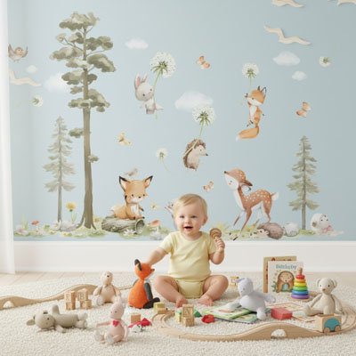 Stickers muraux bébé avec doudous