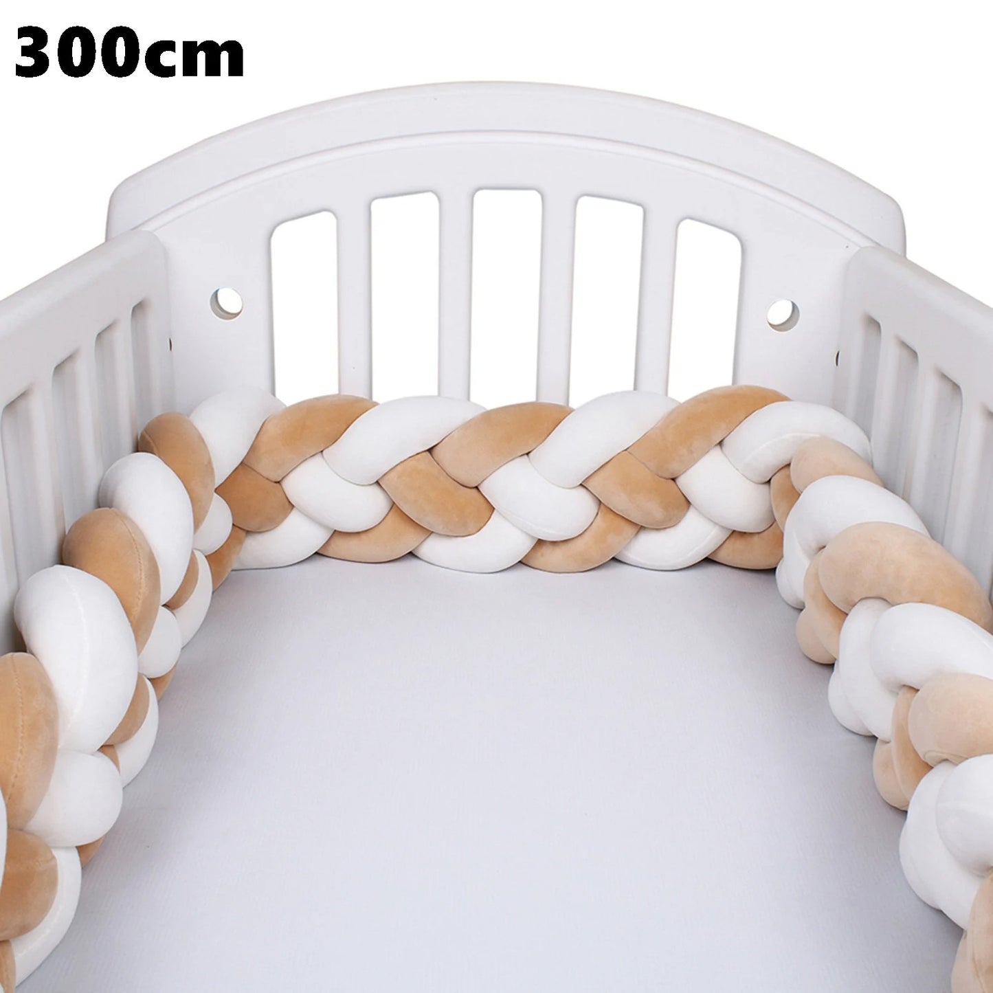 tour de lit tresse quatre brins blanc kaki