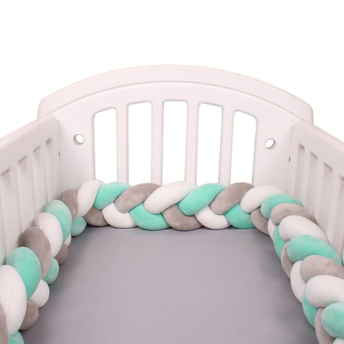 tresse de lit gris blanc vert